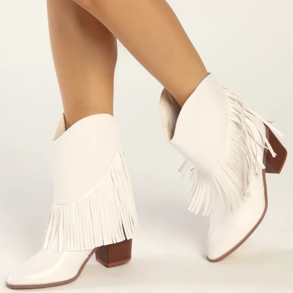 Fringe White Cowgirl Boots